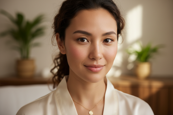 a woman with beatiful skin radiating 